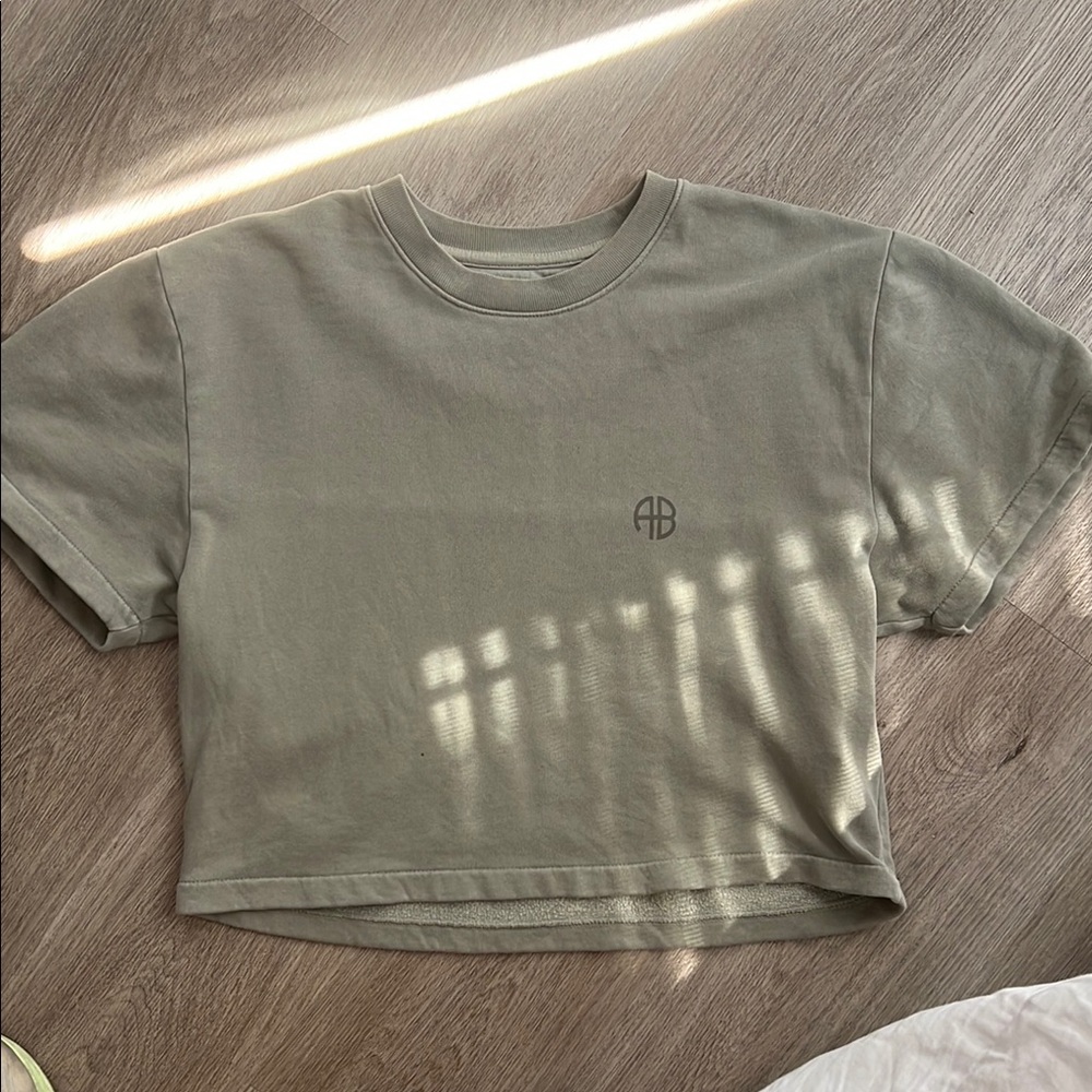 Anine Bing Olive Green Cropped T-Shirt